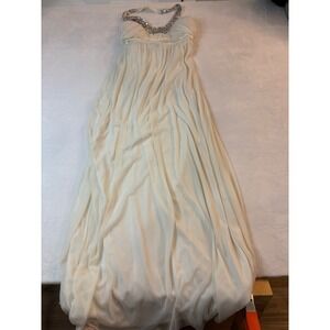 XOXO Ivory Embellished Halter Neck Y2K Prom Maxi Dress Formal Evening Gown Lg